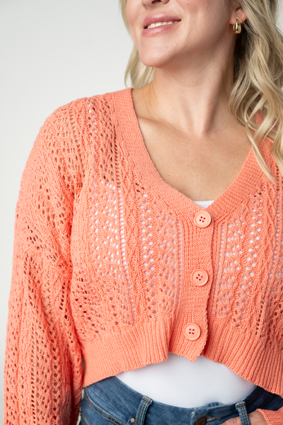 IN STOCK Callie Cropped Cardigan - Melon - Pumpkin Patch Co