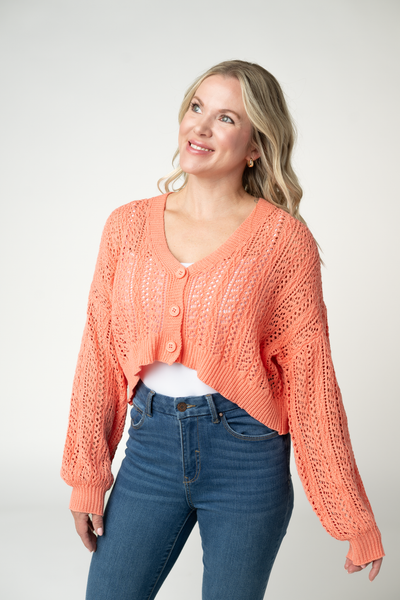 IN STOCK Callie Cropped Cardigan - Melon - Pumpkin Patch Co