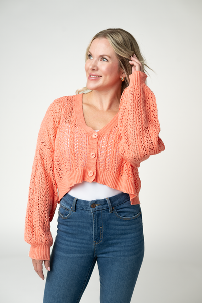 IN STOCK Callie Cropped Cardigan - Melon - Pumpkin Patch Co