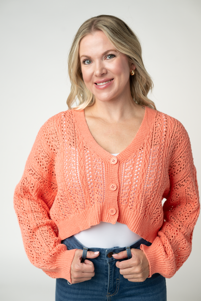 IN STOCK Callie Cropped Cardigan - Melon - Pumpkin Patch Co