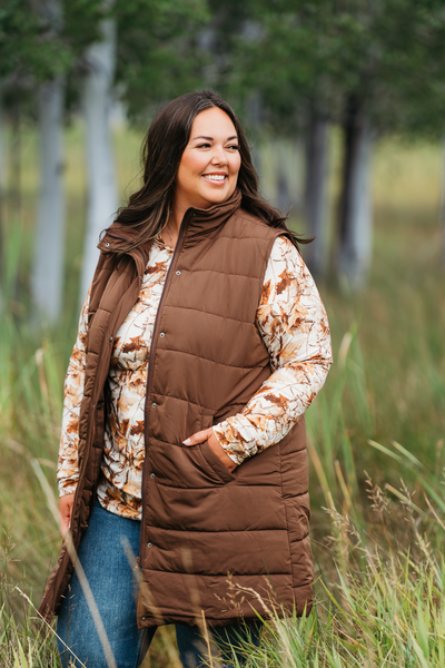 IN STOCK Harlow Long Vest - Brown