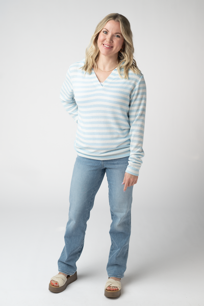 IN STOCK Amelia Striped Hoodie - Sky Blue