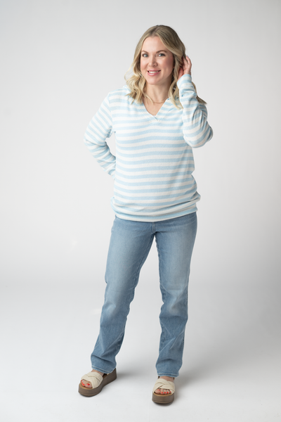 IN STOCK Amelia Striped Hoodie - Sky Blue
