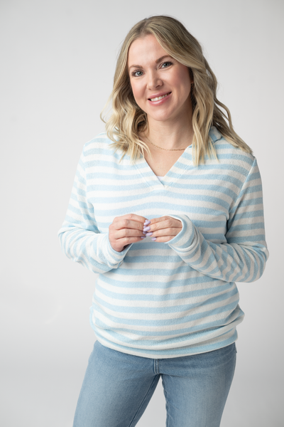 IN STOCK Amelia Striped Hoodie - Sky Blue