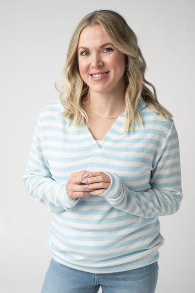 IN STOCK Amelia Striped Hoodie - Sky Blue