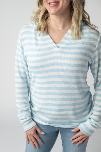 IN STOCK Amelia Striped Hoodie - Sky Blue