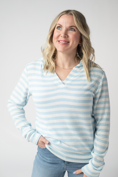 IN STOCK Amelia Striped Hoodie - Sky Blue