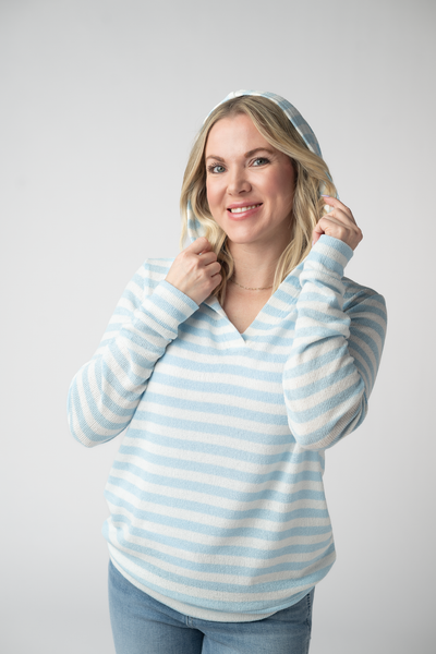 IN STOCK Amelia Striped Hoodie - Sky Blue