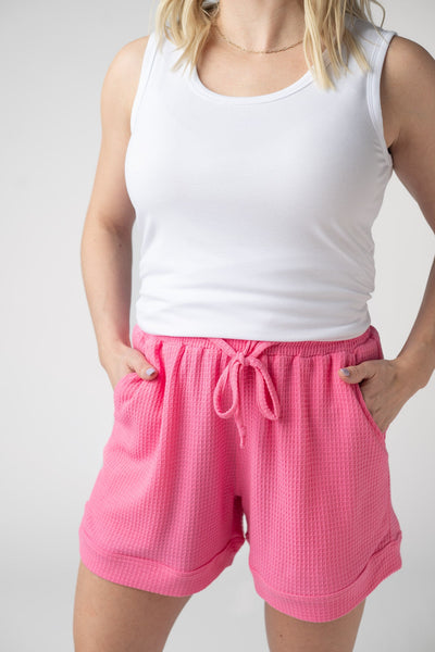 IN STOCK Weslie Waffle Shorts - Pink - Pumpkin Patch Co