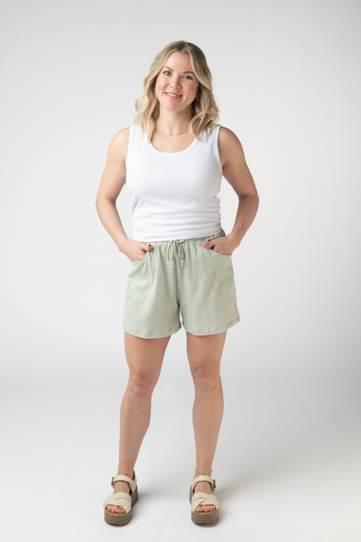IN STOCK Candice Crinkle Shorts - Light Green - Pumpkin Patch Co