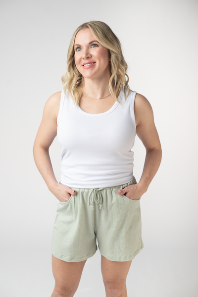 IN STOCK Candice Crinkle Shorts - Light Green - Pumpkin Patch Co