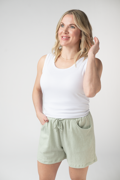 IN STOCK Candice Crinkle Shorts - Light Green - Pumpkin Patch Co