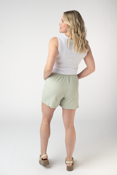 IN STOCK Candice Crinkle Shorts - Light Green - Pumpkin Patch Co
