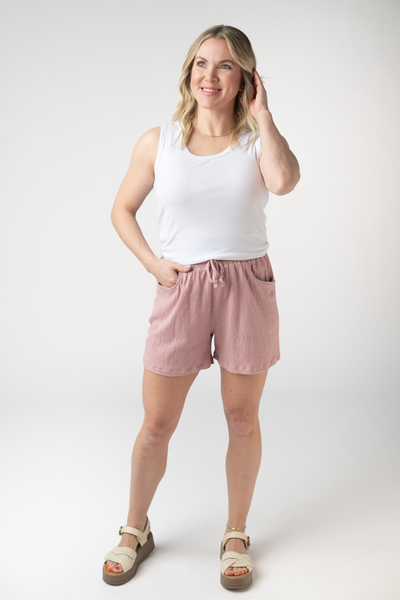 IN STOCK Candice Crinkle Shorts - Dusty Rose - Pumpkin Patch Co