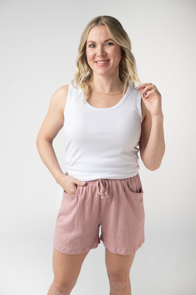 IN STOCK Candice Crinkle Shorts - Dusty Rose - Pumpkin Patch Co