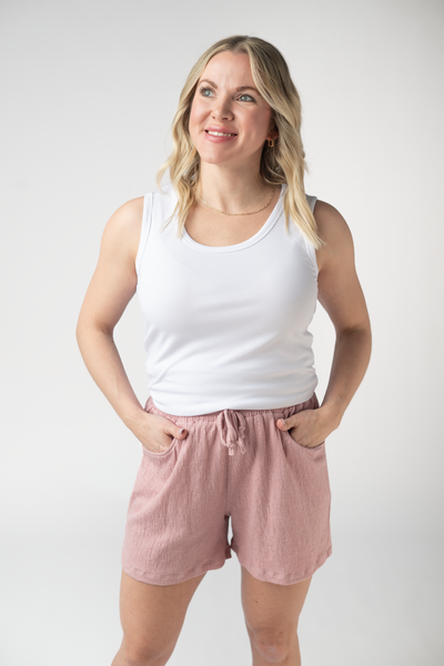 IN STOCK Candice Crinkle Shorts - Dusty Rose - Pumpkin Patch Co