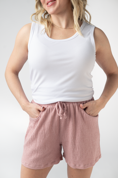 IN STOCK Candice Crinkle Shorts - Dusty Rose - Pumpkin Patch Co