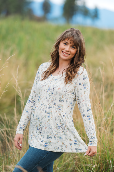 IN STOCK Long Sleeve Sarah Ruffle Top - Olive Meadow