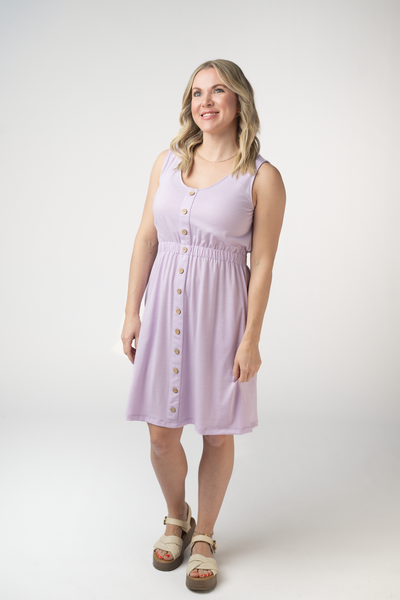 IN STOCK Beverly Button Dress - Lavender - Pumpkin Patch Co