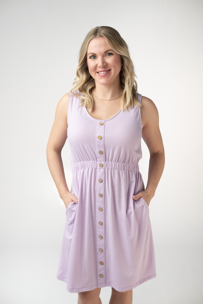 IN STOCK Beverly Button Dress - Lavender - Pumpkin Patch Co