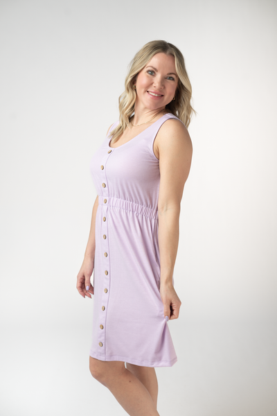IN STOCK Beverly Button Dress - Lavender - Pumpkin Patch Co