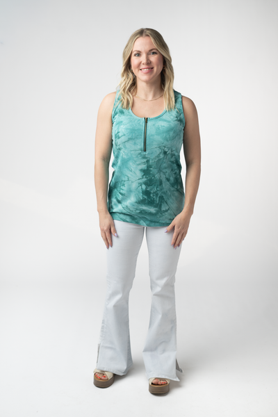 IN STOCK Mila Zipper Tank - Teal Tie Dye - Pumpkin Patch Co