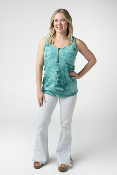 IN STOCK Mila Zipper Tank - Teal Tie Dye - Pumpkin Patch Co