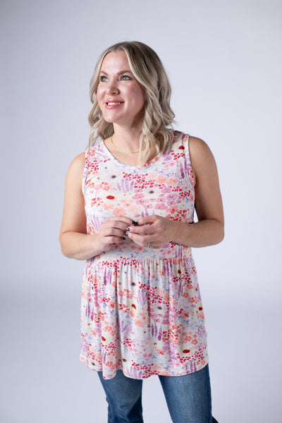 IN STOCK Renee Ruffle Tank Top - Coral Sunset Floral - Pumpkin Patch Co
