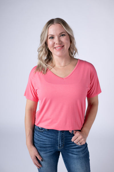 IN STOCK Chloe Cozy Tee - Sun Kissed Coral - Pumpkin Patch Co