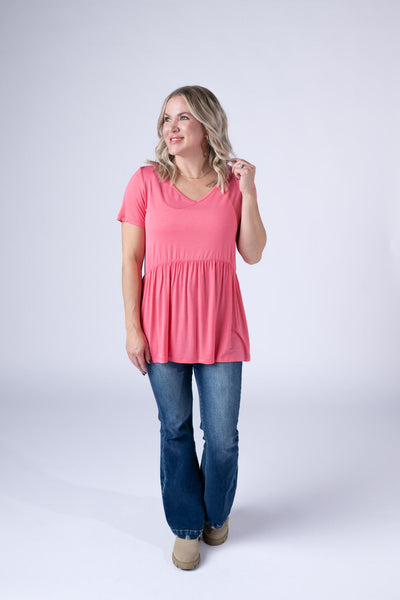 IN STOCK Sarah Ruffle Short Sleeve - Sun Kissed Coral - Pumpkin Patch Co