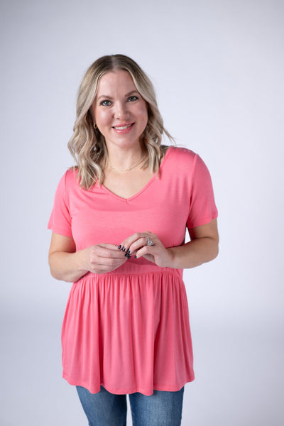 IN STOCK Sarah Ruffle Short Sleeve - Sun Kissed Coral - Pumpkin Patch Co