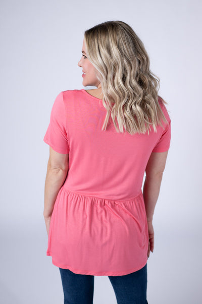 IN STOCK Sarah Ruffle Short Sleeve - Sun Kissed Coral - Pumpkin Patch Co