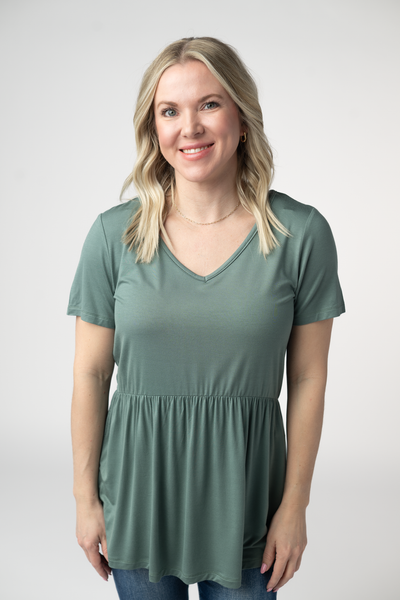 IN STOCK Sarah Ruffle Short Sleeve - Dusty Jade - Pumpkin Patch Co