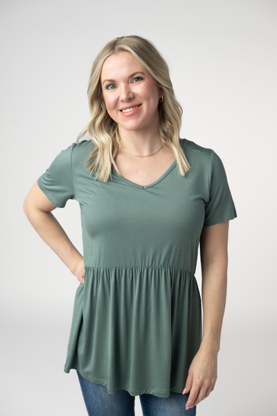 IN STOCK Sarah Ruffle Short Sleeve - Dusty Jade - Pumpkin Patch Co