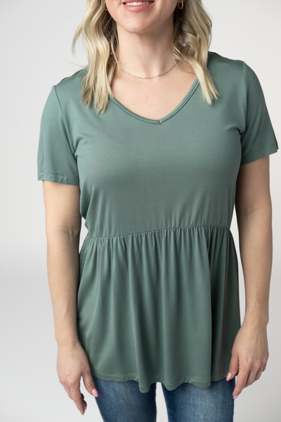 IN STOCK Sarah Ruffle Short Sleeve - Dusty Jade - Pumpkin Patch Co