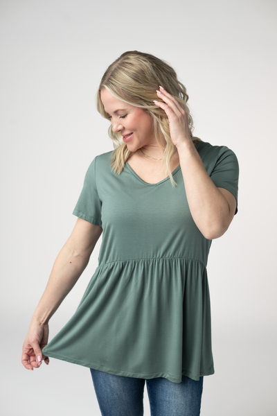 IN STOCK Sarah Ruffle Short Sleeve - Dusty Jade - Pumpkin Patch Co
