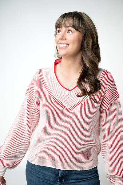 IN STOCK Candy Cane V-Neck Pullover