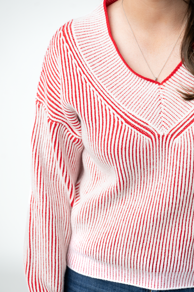 IN STOCK Candy Cane V-Neck Pullover