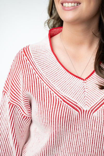 IN STOCK Candy Cane V-Neck Pullover