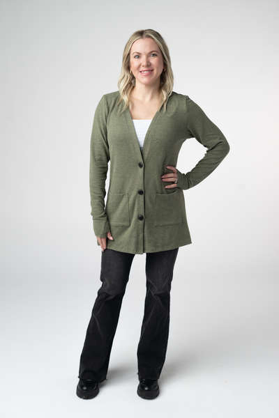 IN STOCK Cori Cardigan - Heathered Olive - Pumpkin Patch Co
