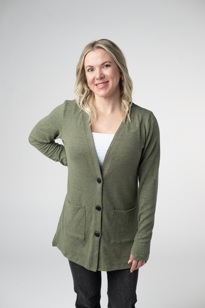 IN STOCK Cori Cardigan - Heathered Olive - Pumpkin Patch Co