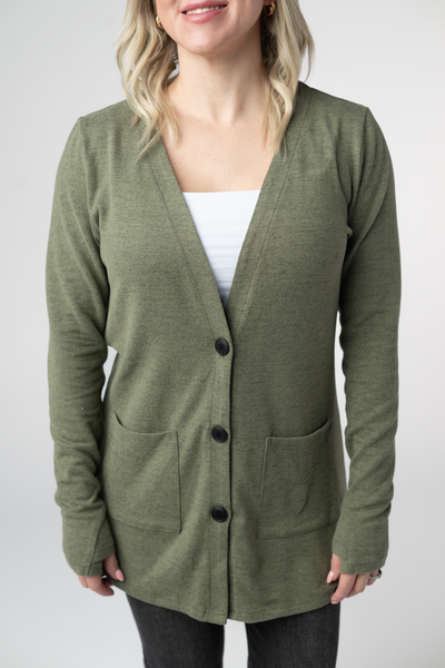 IN STOCK Cori Cardigan - Heathered Olive - Pumpkin Patch Co