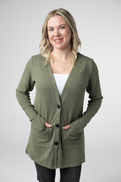 IN STOCK Cori Cardigan - Heathered Olive - Pumpkin Patch Co
