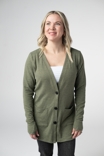 IN STOCK Cori Cardigan - Heathered Olive - Pumpkin Patch Co