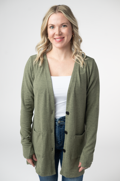 IN STOCK Cori Cardigan - Heathered Olive - Pumpkin Patch Co