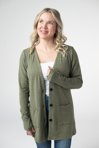 IN STOCK Cori Cardigan - Heathered Olive - Pumpkin Patch Co