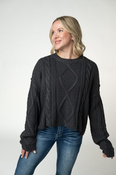 IN STOCK Cable Knit Sweater - Charcoal