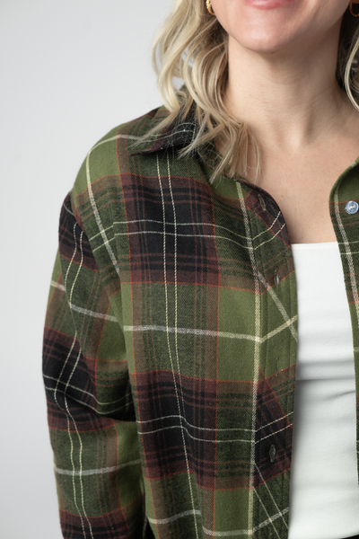 IN STOCK Finley Plaid Top - Olive and Brown