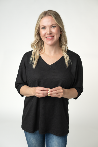 IN STOCK Emerson Waffle Top - Black