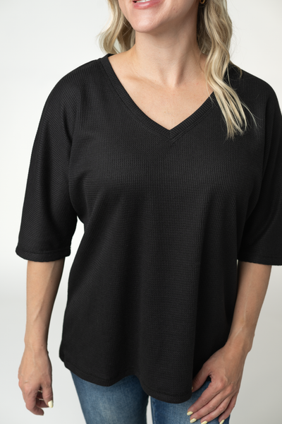 IN STOCK Emerson Waffle Top - Black